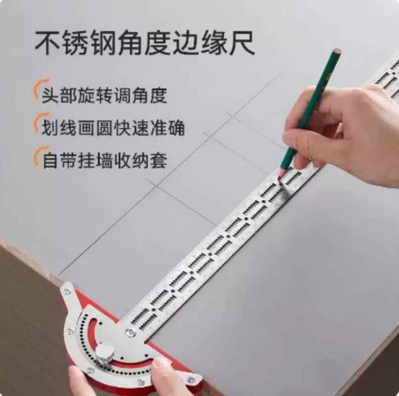 For Multifunctional Stainless Steel Angle Ruler Semicircle Woodworking Marking High Precision Arc Edge Measuring Protractor