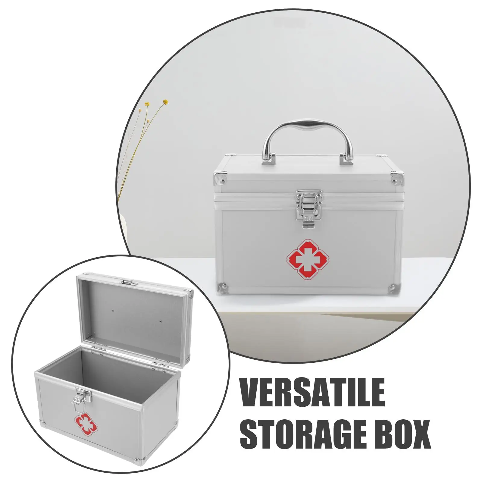 صندوق دواء عالي السعة مقاس 9 بوصة، حقيبة تخزين كبيرة للإسعافات الأولية في حالات الطوارئ، مشبك أمان، زاوية مستديرة