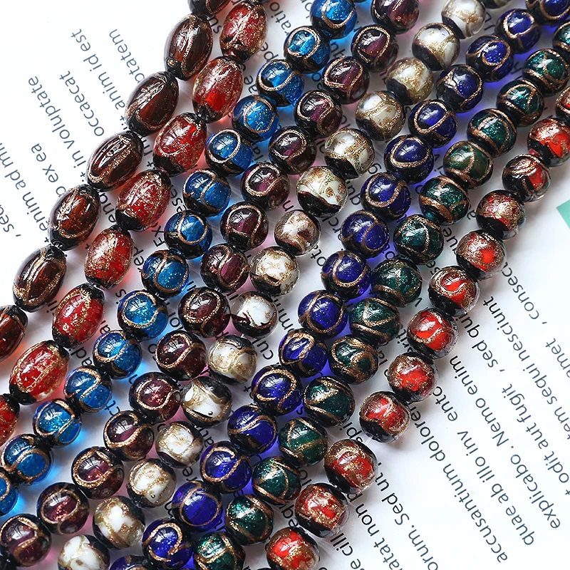 1pcs Glass Scattered Beads Gold Color Foil Palace Retro Oval Bead Bracelet Material Diy Handmade Jewelry Bracelet Accessories
