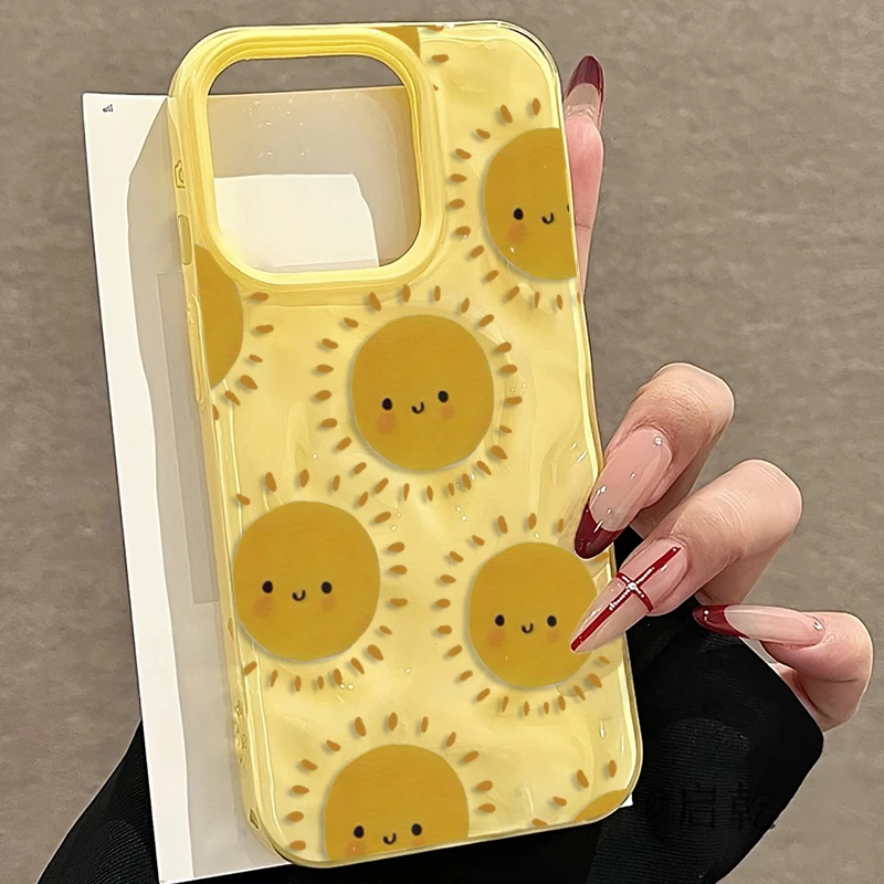 

Full-Screen Sun Pattern Phone Case for IPhone 17 Pro Max 16 15 14 13 12 11 Pro Max Plus 16E 17 Air Wrinkled Texture Soft Cover