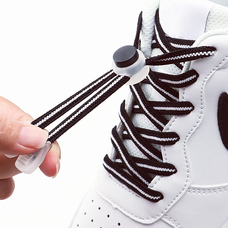 2Pair Elastic Shoe Laces Round Snap Lock Flat Shoelaces for Sneakers  Without Ties Kids Adult Quick Shoelace Shoe Accessories