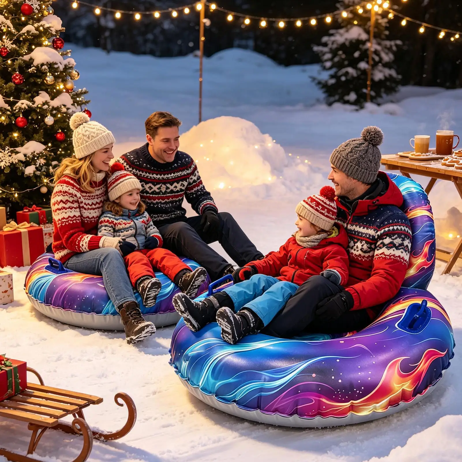 Heavy-Duty Cold-Resistant Inflatable Snow Tube Ergonomic Family Sled for Winter Skiing Skating Beach Sand Park Outdoor Holiday