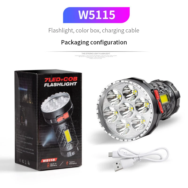 Usb Charging Hand Lamp Outdoor Lighting Flashlight With Floodlight Side Light Abs Flashlight Cob Telescopic Zoom Portable