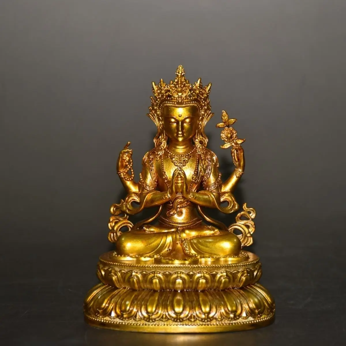Tibetan Four arms guanyin buddha bodhisattva Ornament Decoration Tea Pet Figurines Desk Decor Accessories