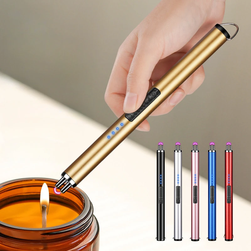 Electric Candle Lighter Windproof Flameless USB Charging Lighter Power Display Kitchen Gas Stove BBQ Pulse Arc Igniter With Hook