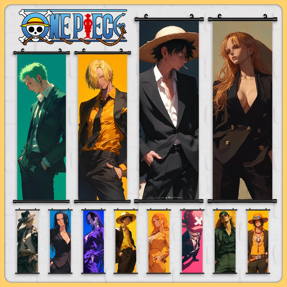

Canvas Luffy Poster One Piece Wall Art Chopper Sanji Hanging Scrolls Painting Anime Cartoon Home Decor for Modular Picture
