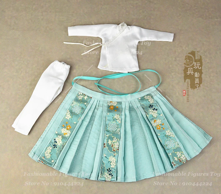 متوفر في المخزون 1/6 ملابس هانفو الصينية القديمة الجندي تنورة وجه الحصان المطبوعة المطرزة لجسم شخصيات الحركة 12 بوصة #5