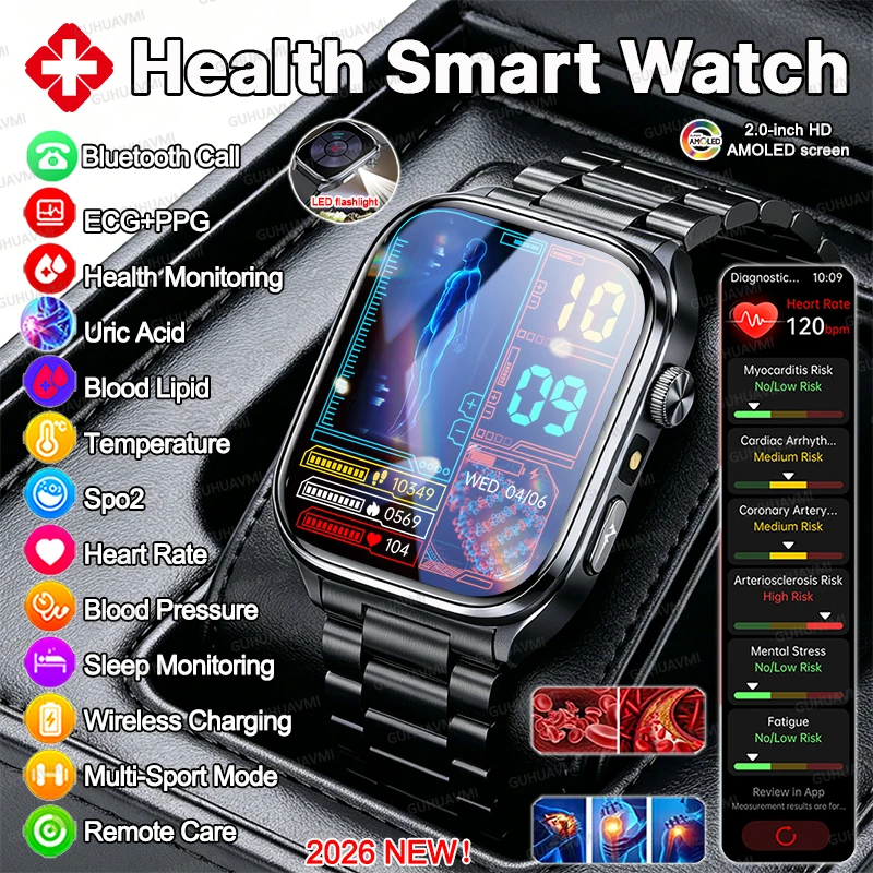 

2026 New AI Laser Diagnosis Smart Watch ECG+PPG Body Analysis Uric Acid Blood lipids Blood Pressure HD Call SmartWatch Men Women