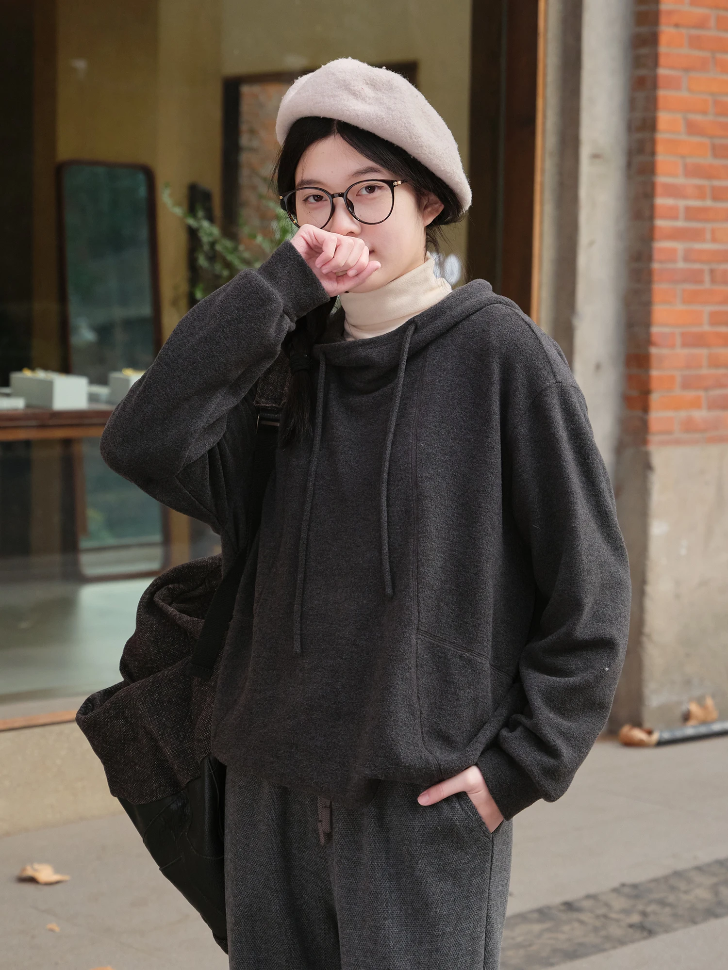 

Warmth Double-sided Velvet Hoodie ved High Collar Women's Winter Sle Fce-Lined Casual Comfortable Loose Fit Sweatirt