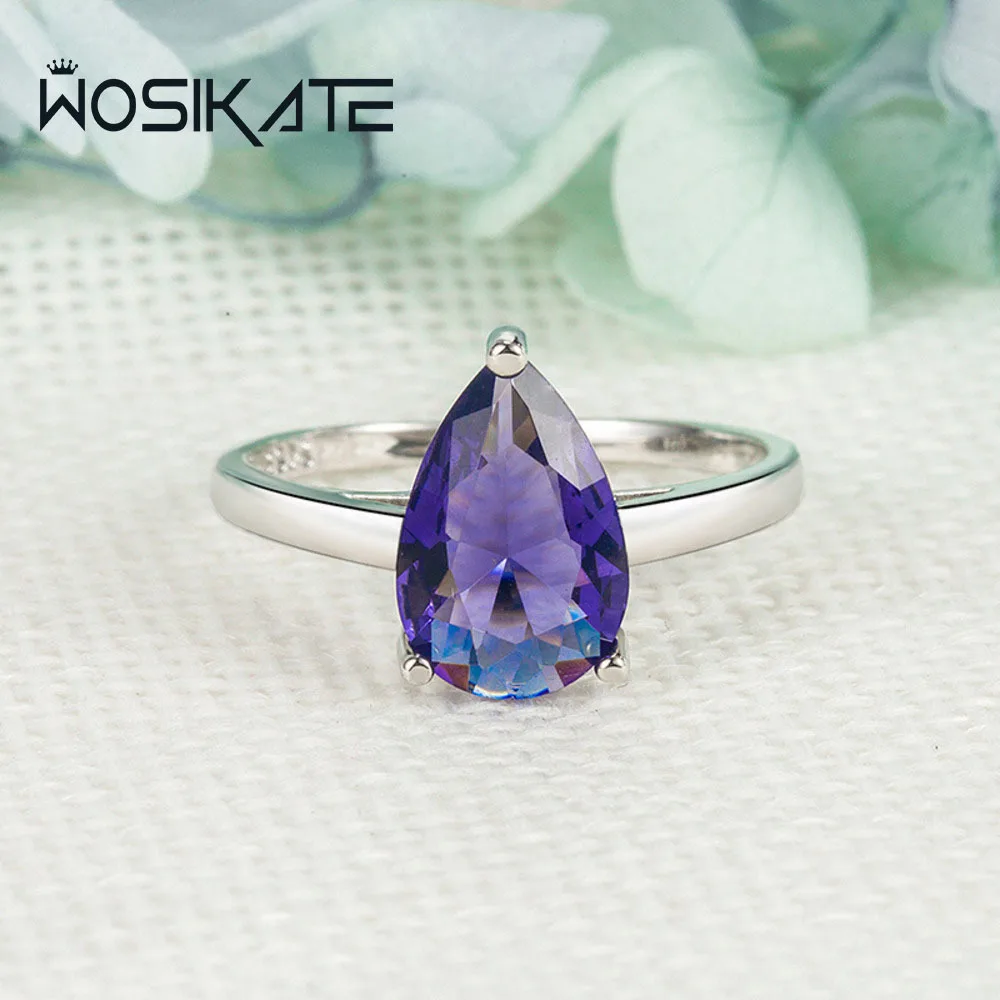 WOSIKATE Light Luxury Water Drop Shape Amethyst Simple 925 Sterling Silver Ring For Women 925 Jewelry Girls Gift Finger Rings