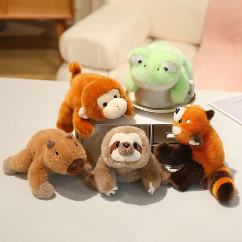 Adorable Lying Down Plush Animal Set Koala Lamb Lion Panda Bear Monkey Red Panda Deer Sloth Soft Decor Collectible Warm