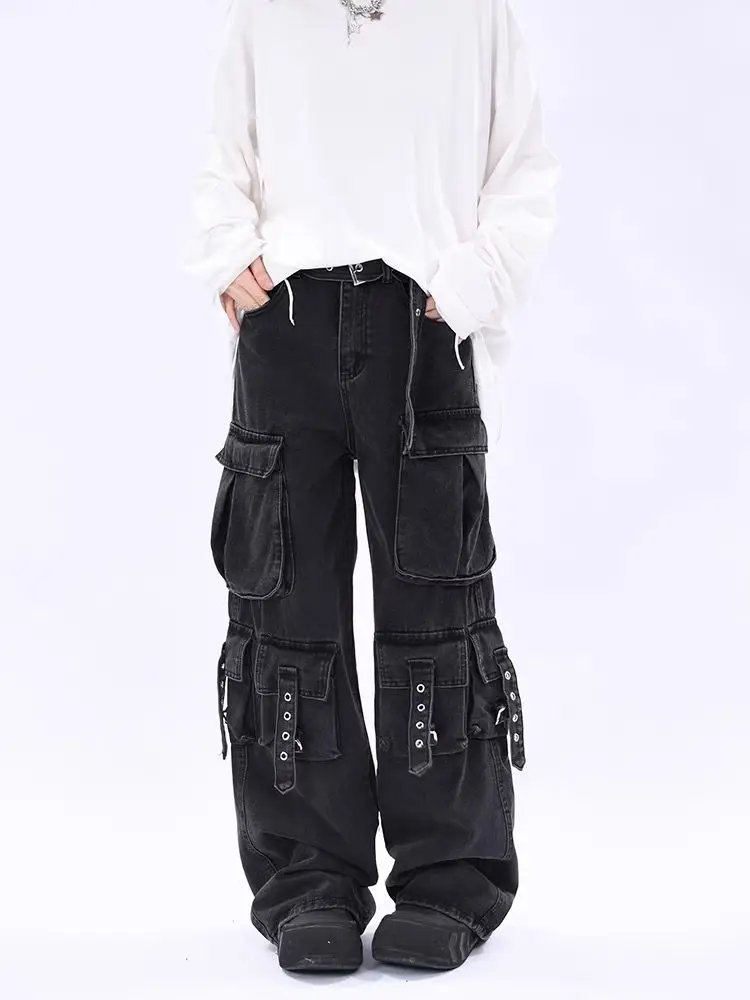 Vintage Y2k Streetwear Cargo Jeans Women Denim Long Trousers American Retro Gyaru 2000s Aesthetic Grunge Pants Pantalones