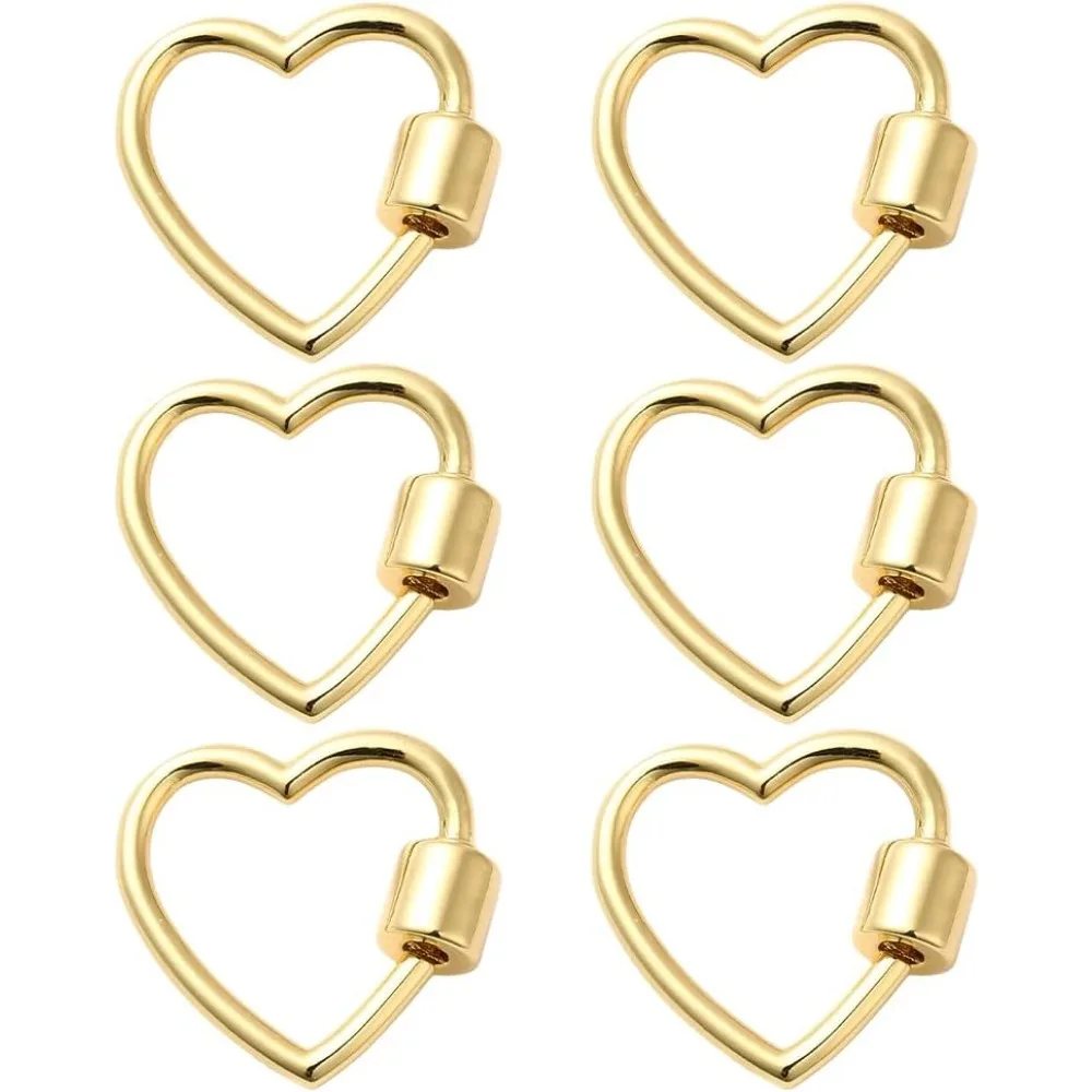 

6Pcs Brass Heart Clasps Love Screw Lock Charms Heart Key Clips Love Shaped Carabiner Lock Clasps for Jewerly Crafts Making DIY