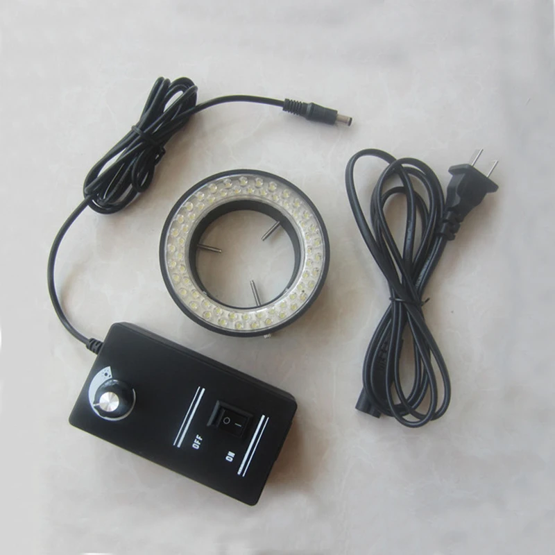 Luces de Color azul-60 piezas LED, lámpara de anillo iluminada de brillo ajustable con adaptador de 220V o 110V para microscopio ESTÉREO