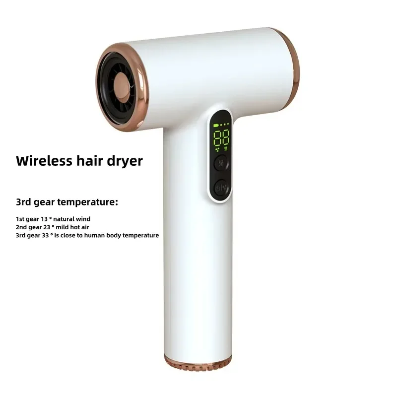 Secador de cabelo sem fio portátil, íons negativos, viagem/carregamento usb ao ar livre, 30000 rpm, vento quente e frio de alta velocidade, display lcd