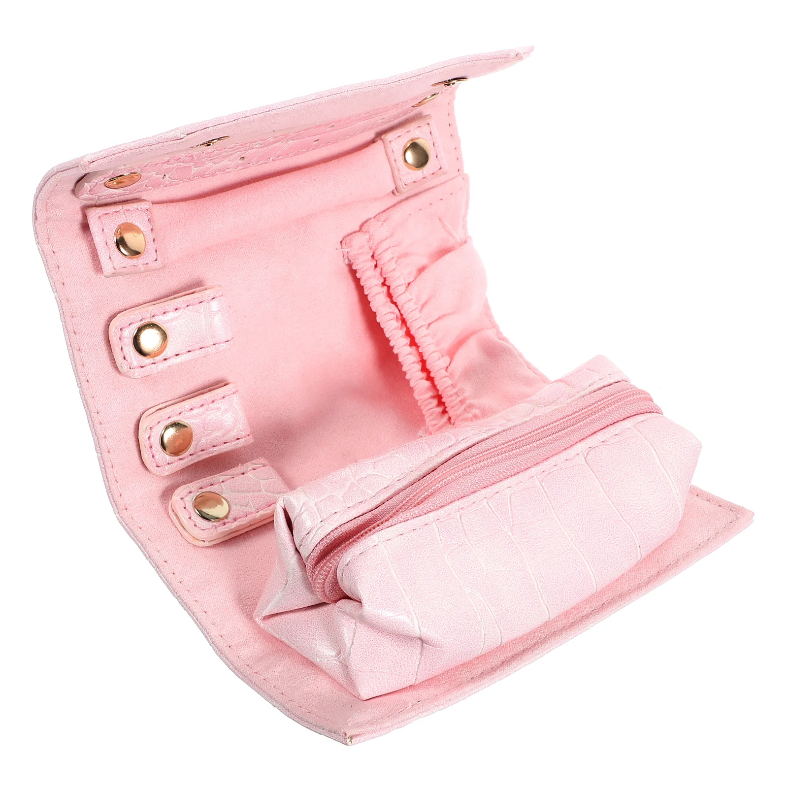 

Pink Jewelry Storage ganizer Velvet Crocodile Skin Foldable Travel Bag Portable Multi Function Bracelet Ring Holder Safe