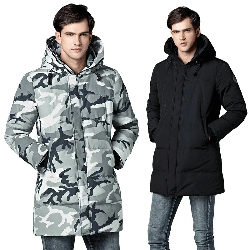 2025 new stock Mens hooded casual down jacket mid-length thick winter clothing