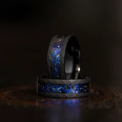 8mm Black Hammered Meteorite Ring Tungsten Galaxy Opal Inlay Luxury Wedding Band for Men Women Fashion Engagement Wedding Band