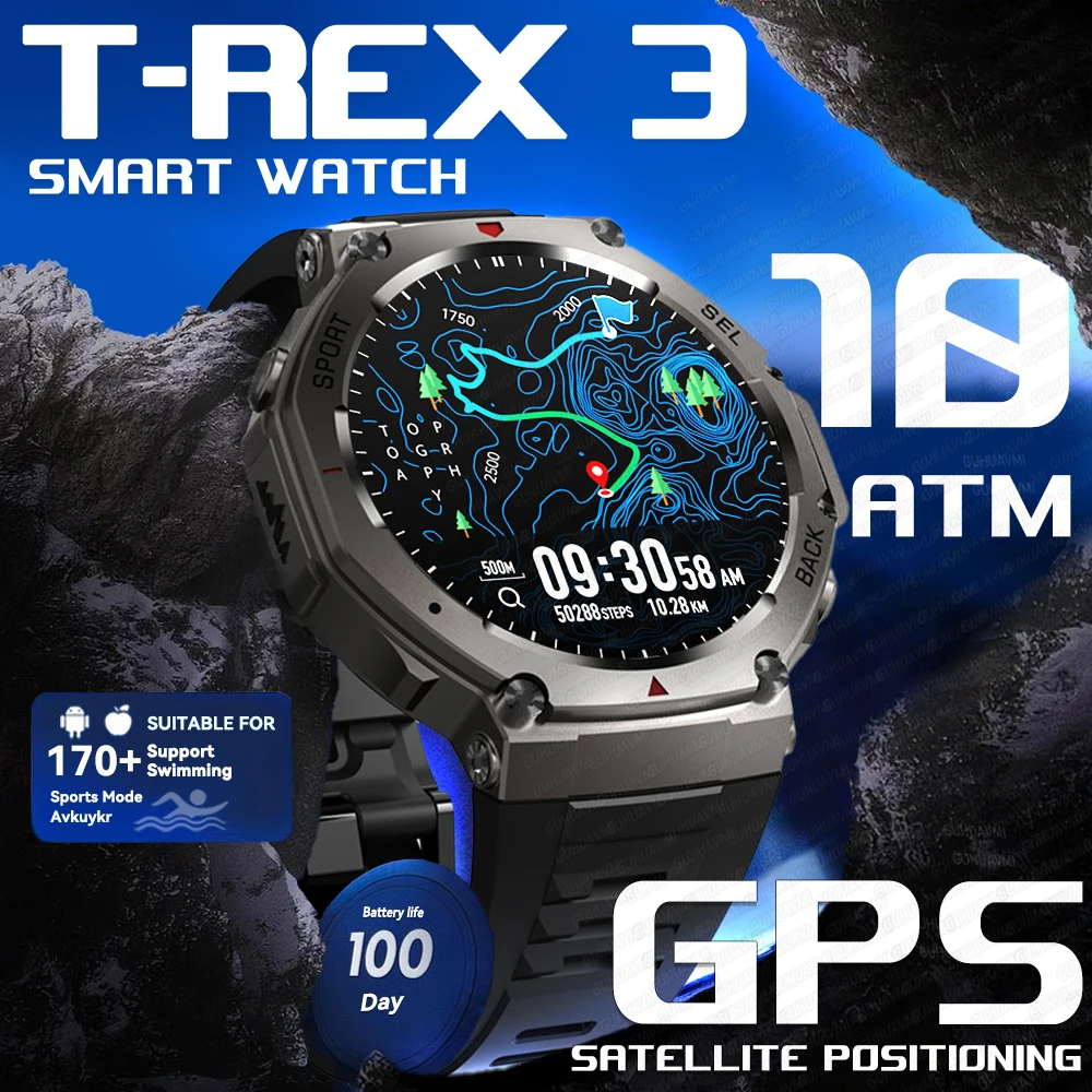 

2025 NEW T-Rex 3 GPS Smart Watch For Men Smartwatch Compass Altimeter Barometric 10ATM IP69K Waterproof AMOLED For XIAOMI Watch
