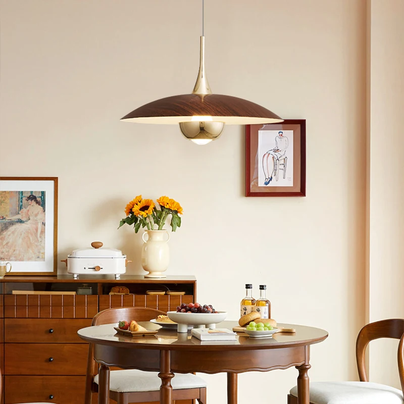 Bedroom Pendant Light Antique Style Walnut Wood Grain Dining Table Bar Lighting Retro High-end Adjustable Dining Room LED Light
