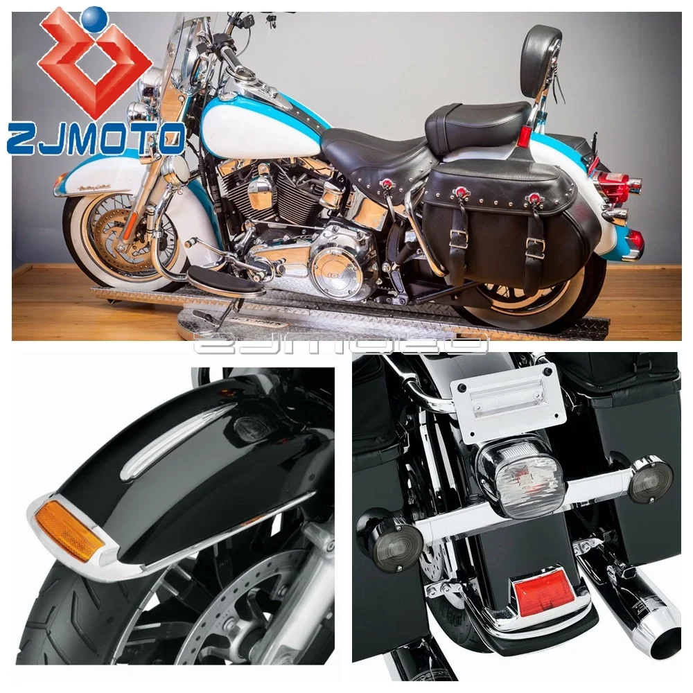 Motorcycle LED Front & Rear Fender Tip Light Mudguard Trim For Harley Heritage Softail Road King Electra Glide FLHS FLHT 1980-13