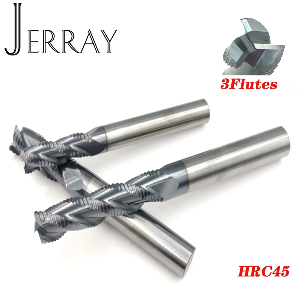 JERRAY D4 6 8 mm 3, 4Flutes HRC45 Tungsten Solide Carbide Roughing End Mills For CNC Router Bit wood metal cutter mill tool