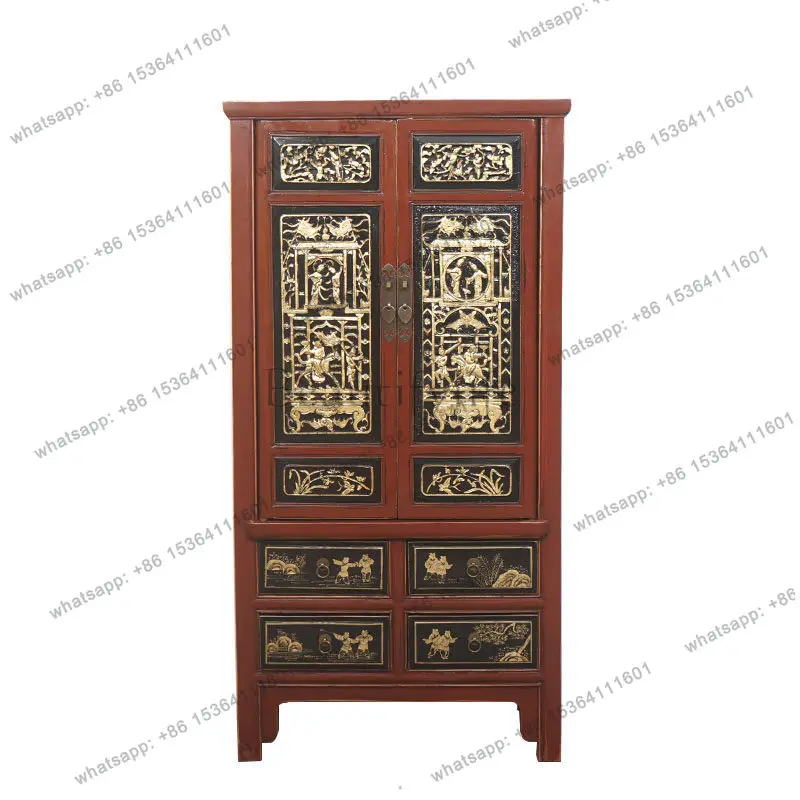 

Antique classic solid wood carving flower two doors storage bookcase Chinese style old retro shoe cabinet