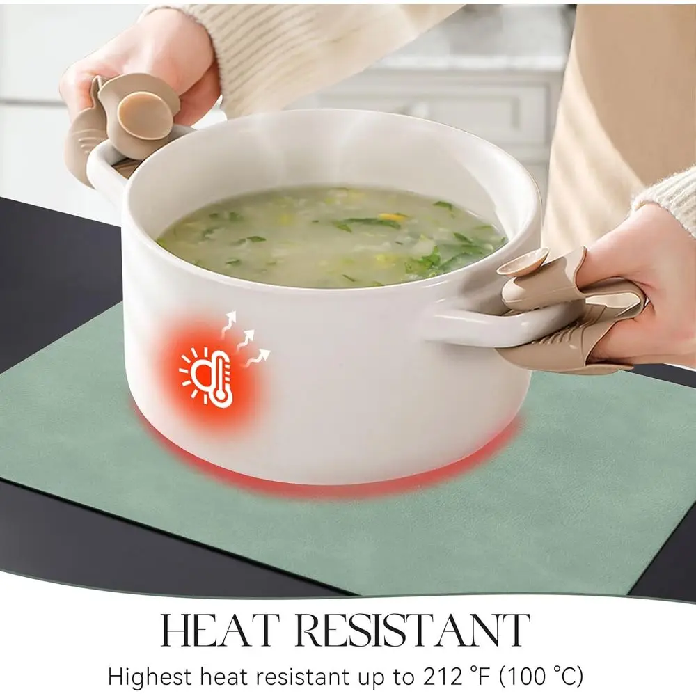 مجموعة من 12 قطعة من المفارش المصنوعة من الجلد الصناعي الأخضر المقاوم للماء، مقاس 12 × 17 بوصة، مقاومة للزيت، مقاومة للحرارة، قابلة للعكس للمطبخ والعينين #3