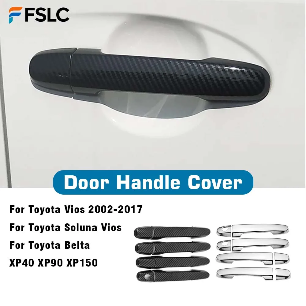 

Chrome Carbon Fiber Car Door Handle Cover Trim Car Styling Accessories For Toyota VIOS 2002 - 2017 XP40 XP90 XP150 Belta