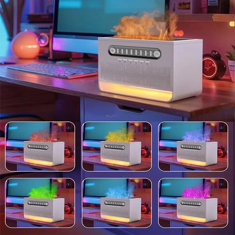 3 In 1 Simulation Flame Humidifier Bluetooth Speaker White Noise Machine Sleep Night Light Essential Oil Aroma Diffusers