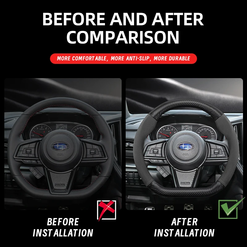 لسوبارو الجلد المدبوغ ألياف الكربون بولي Leather الجلود غطاء عجلة القيادة صالح امبريزا فورستر 2025 Sh Levorg Sk Xv Sj Wrx Outback Legacy
