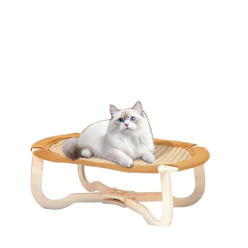 Rounded-corner camp bed, cold feeling rattan bed, removable and washable, breathable and comfortable cat kennel