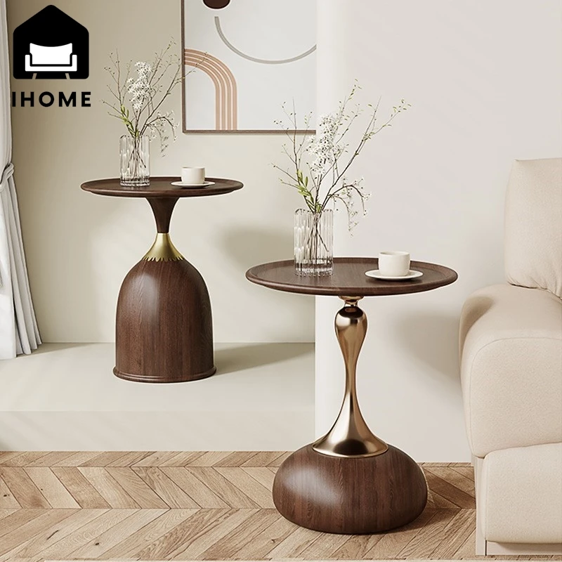 

IHOME Walnut Color Mobile Coffee Table Bedroom Balcony Mini Retro Small Table Modern Minimalist Bedside Table Coffee Table Home