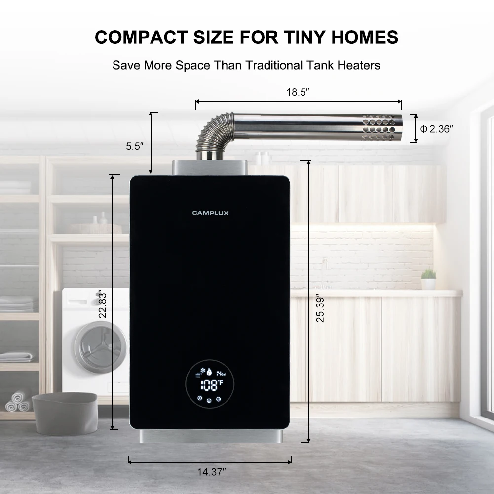 CAMPLUX 3.18GPM Propane Tankless Hot Water Heater Indoor On Demand Instant Gas Water Heater for Continuous Hot Water Supply