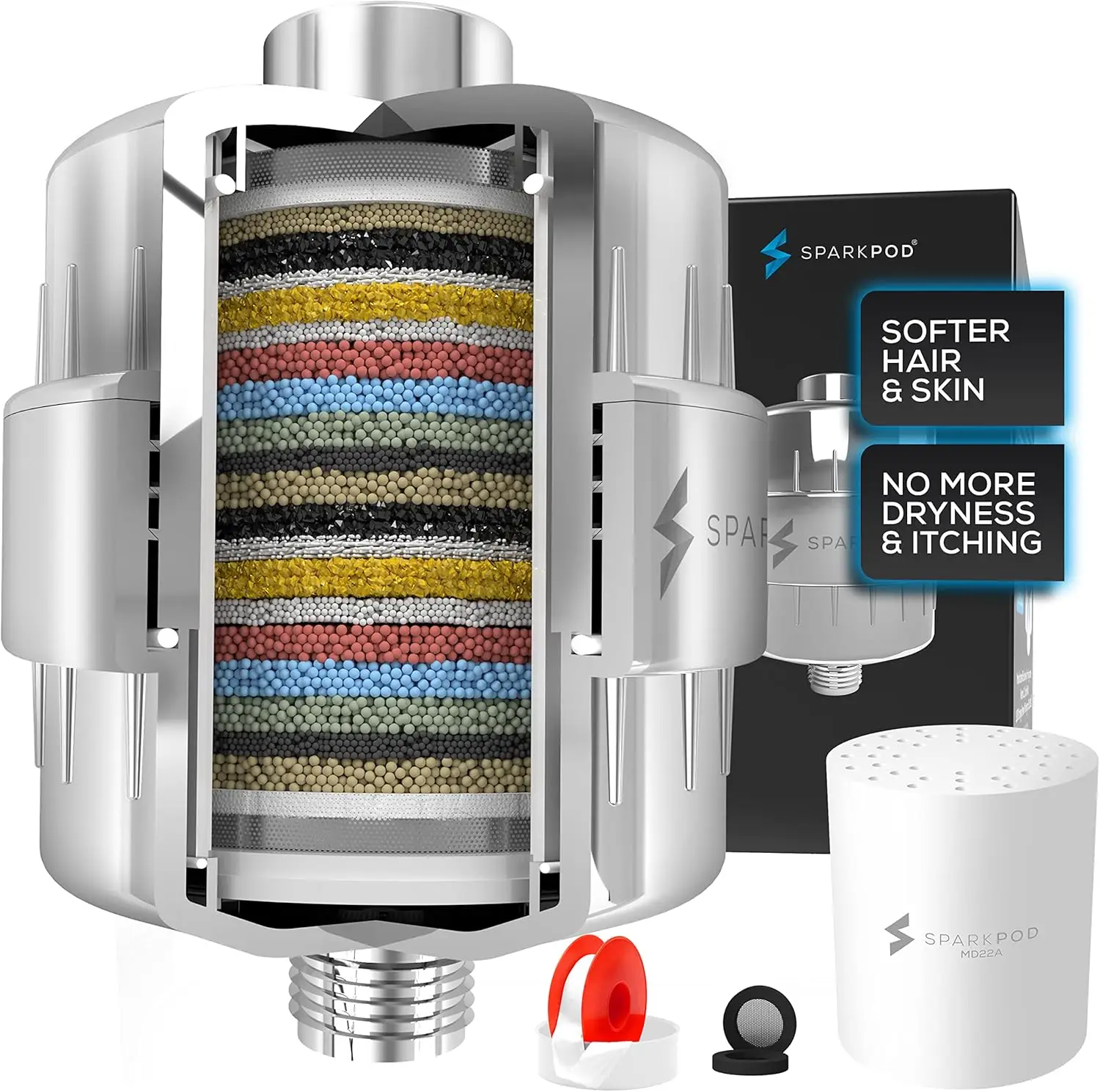 

23-ступенчатый фильтр для душа для сухих волос и кожи — удаляет хлор, тяжелые металлы, универсальный дизайн с высокой производительностью, полированное хромирование