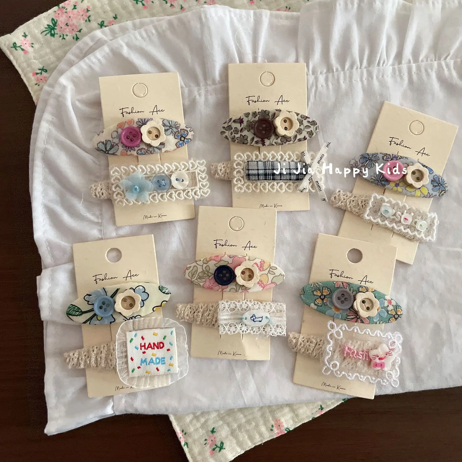 Hair Clip Fabric Floral Teardrop BB Clip Girls Kids Side Bangs Clip Sweet Cute Portable Multicolor Hair Accessory
