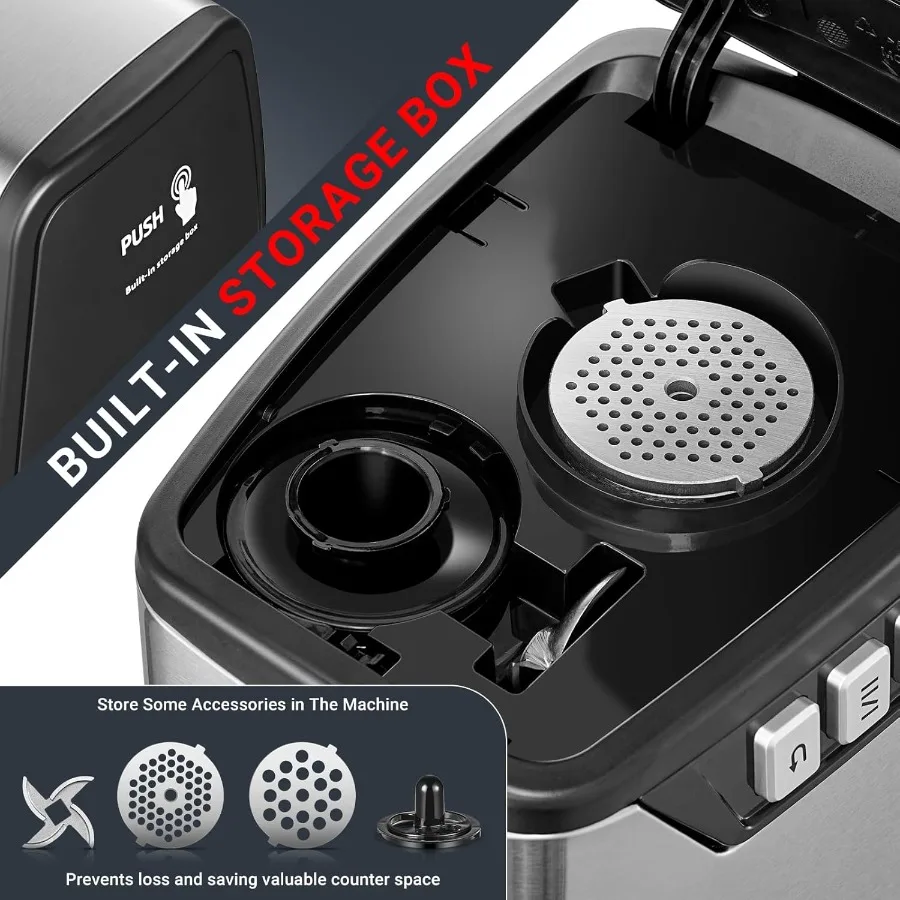 Сверхмощная мясорубка мощностью 3000 Вт с 3 настройками скорости Встроенный ящик для хранения 2 лезвия 4 шлифовальные пластины 3 насадки для колбас Набор кубиков