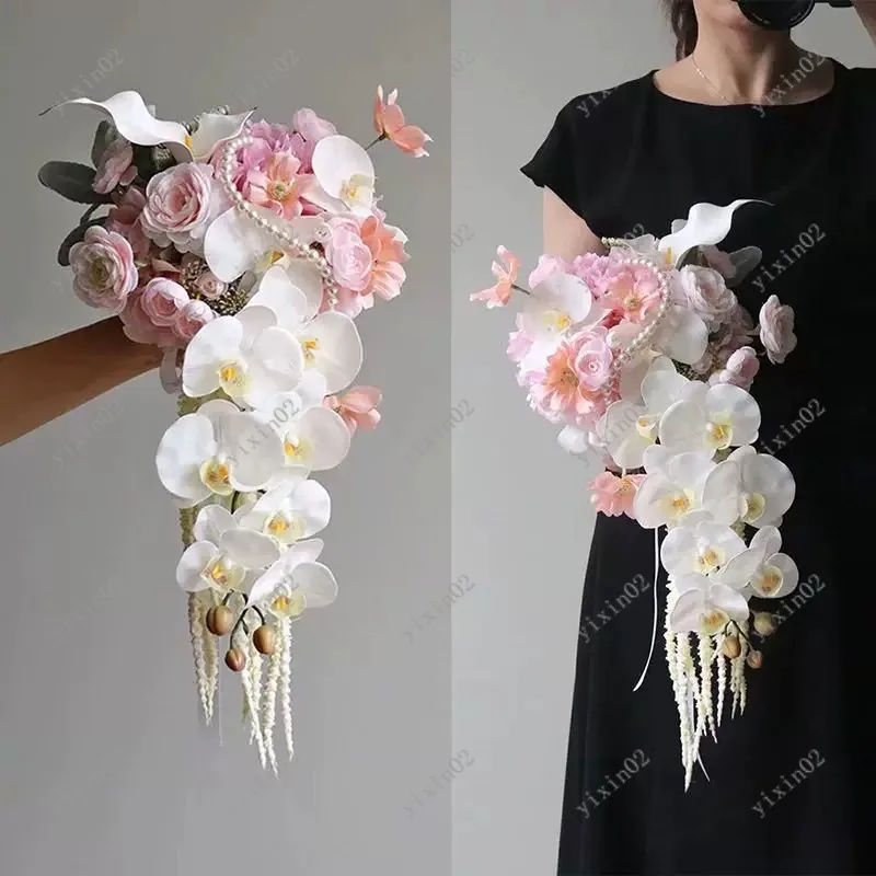 Luxury Waterfall Style Artificial Flower Bouquet for Bride Wedding Shooting & Table Decor