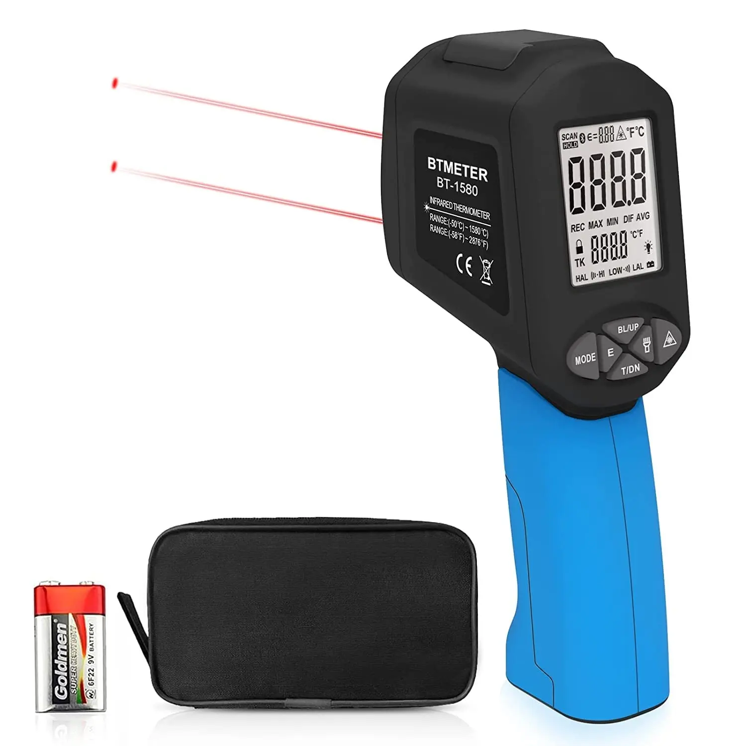 

BTMETER BT-1580 Industrial Laser Thermometer Gun, 30:1 Infrared Temperature Meter w/Adjustable Emissivity Temp Alarm