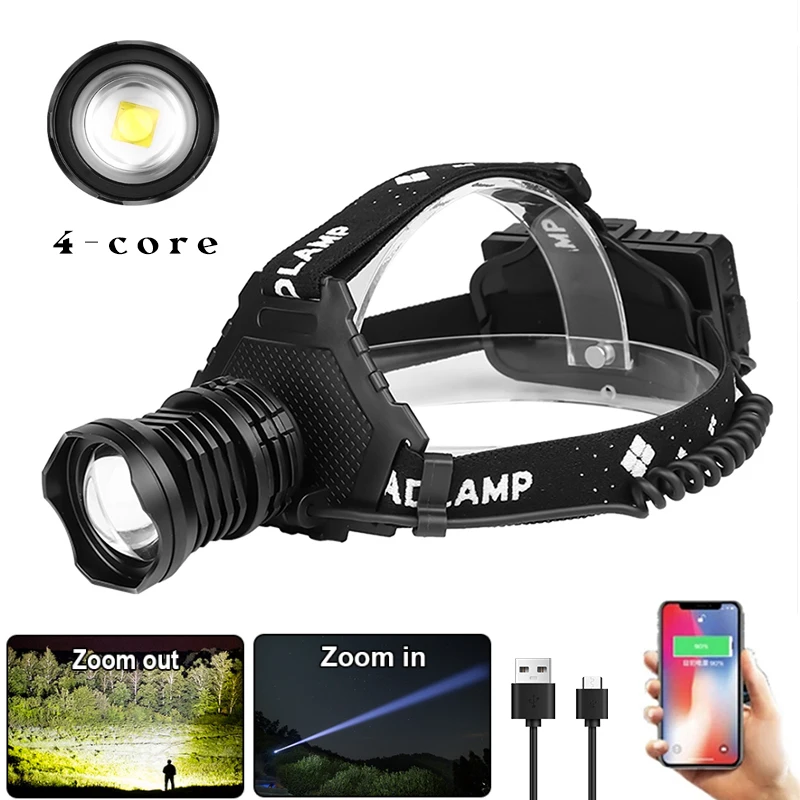 

Zoomable XHP70 Headlamp Long Range XHP50 LED Flashlight USB Rechargeable Battery Camping Fishing Lamp Power Bank 18650 Headlight