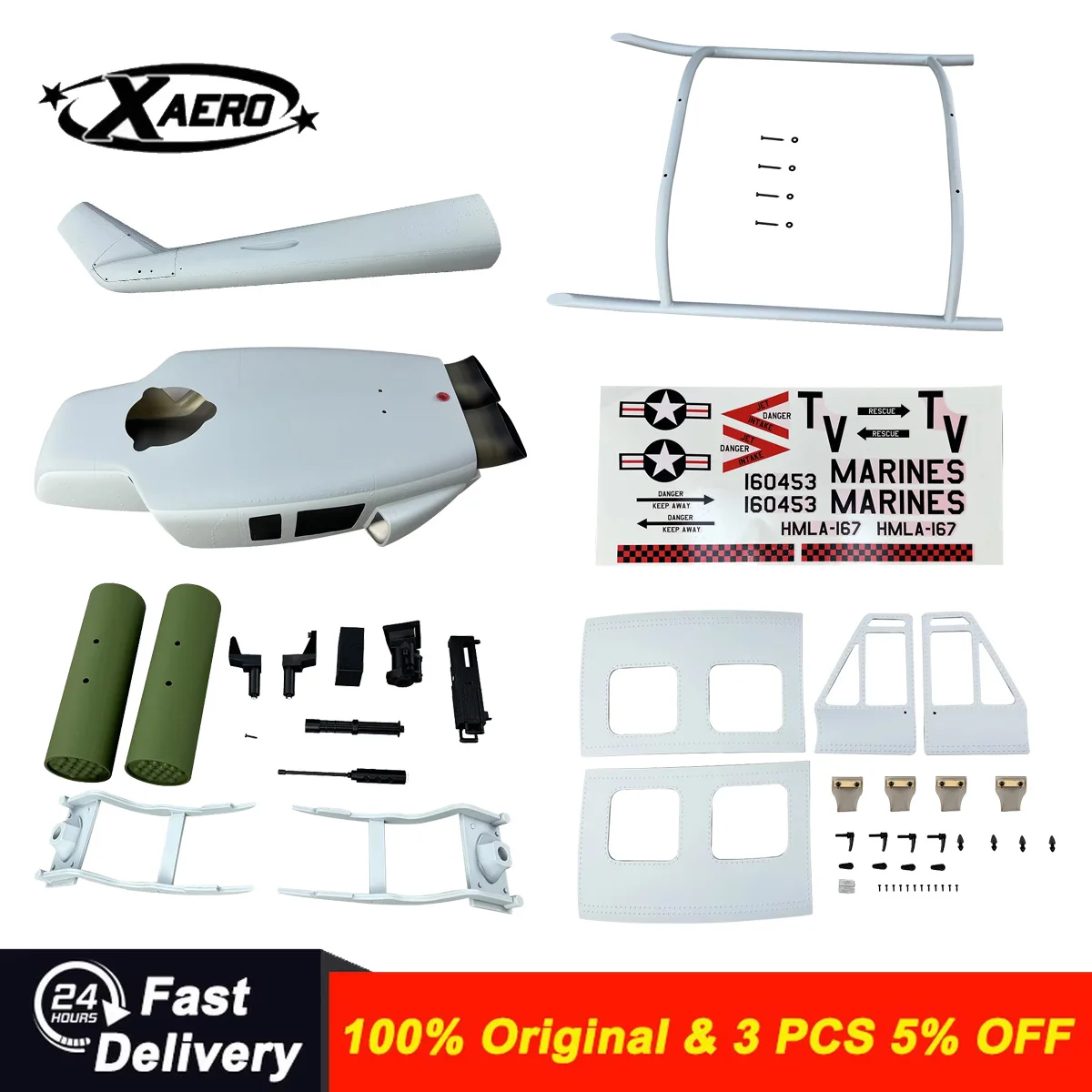 Roban 800 Size UH1N Fuselage Spare Parts - Nose Cover Window Tail Landing Gear Wood Spacers Replacement