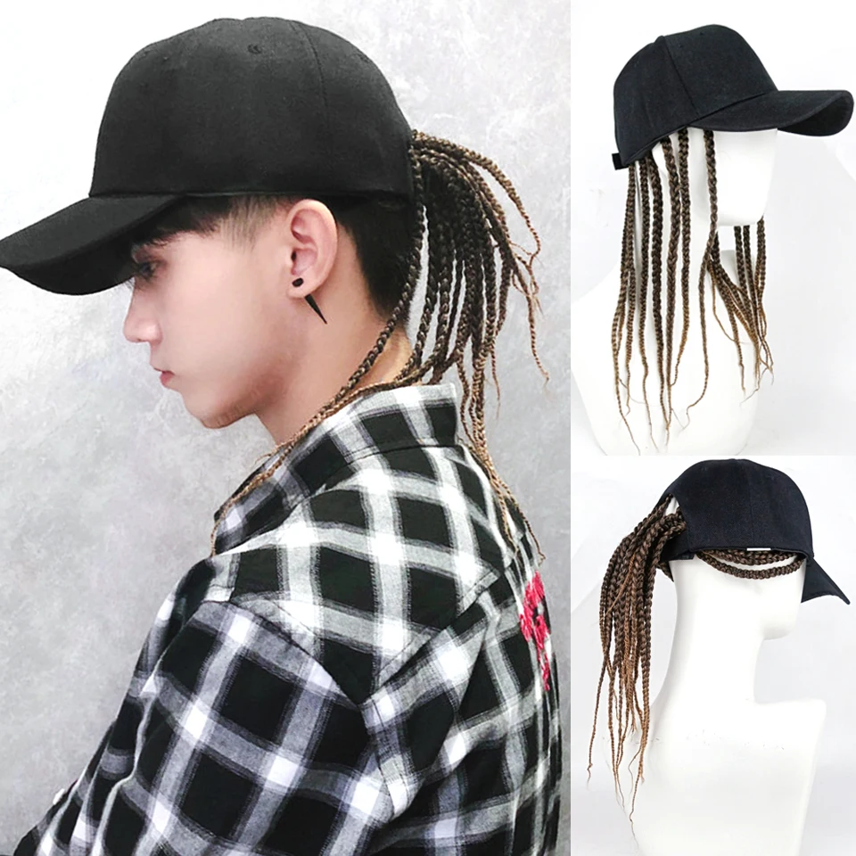 Synthetic Hat Hair Extensions Sets African Dreadlocks Wig Hat Fashion Summer Hip Hop Synthetic Braid Wig Peaked Cap For Men Wome