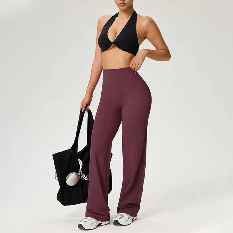 TRY TO BN Leggings Gym Wide Legs Pants Sports Women Fitness Nylon High Waisted Leggings Workout Trousers Training Yoga Clothing