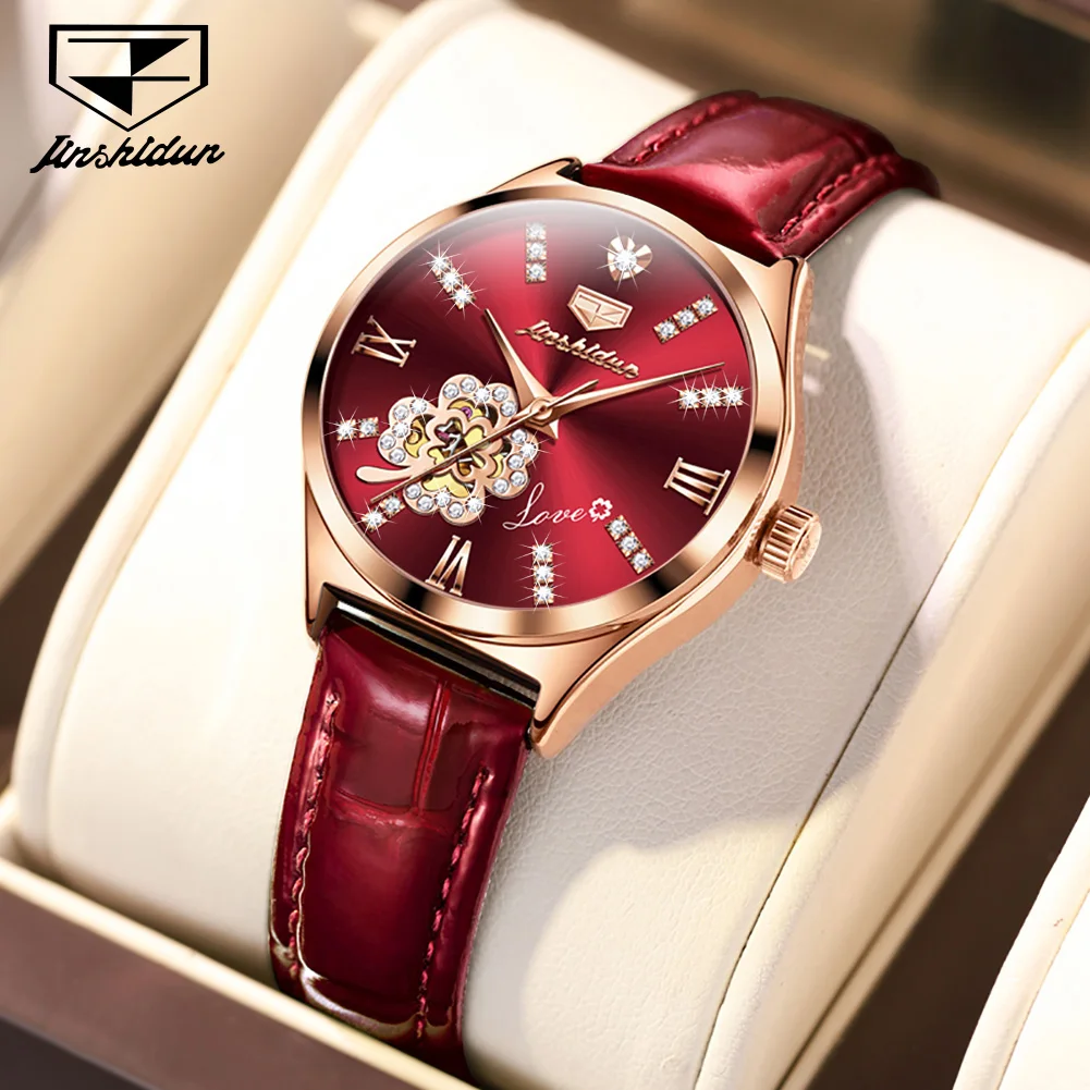 JSDUN 8924 Fashion Women's Watches Top Brand Elegant Leather Strap Waterproof Original Automatic Mechanical Wristwatch for Lady