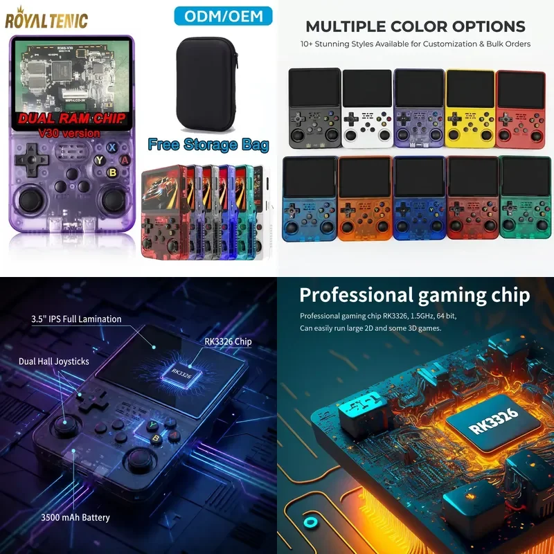 dual-chip R36S V30 retro handheld game console 3.5 inch WiFi Linux ArkOS 2.0 portable game console, suitable