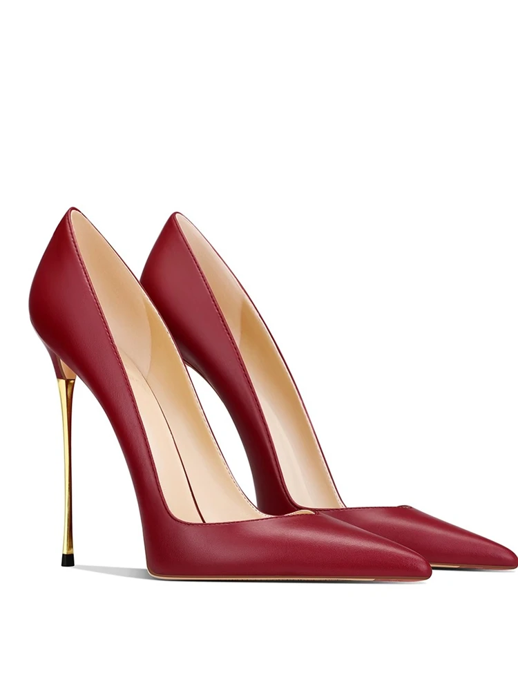 

Весенне-летние новые металлические тонкие туфли на высоком каблуке с острым носком и V-образным вырезом, банкетные женские туфли большого размера маленького размера