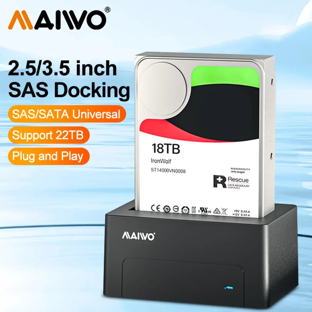 

MAIWO SAS Hard Drive Docking Station for 2.5/3.5" HDD SSD Disk CaseSATA To USB 3.0 HDD Docking Station with 12V Power Adapter