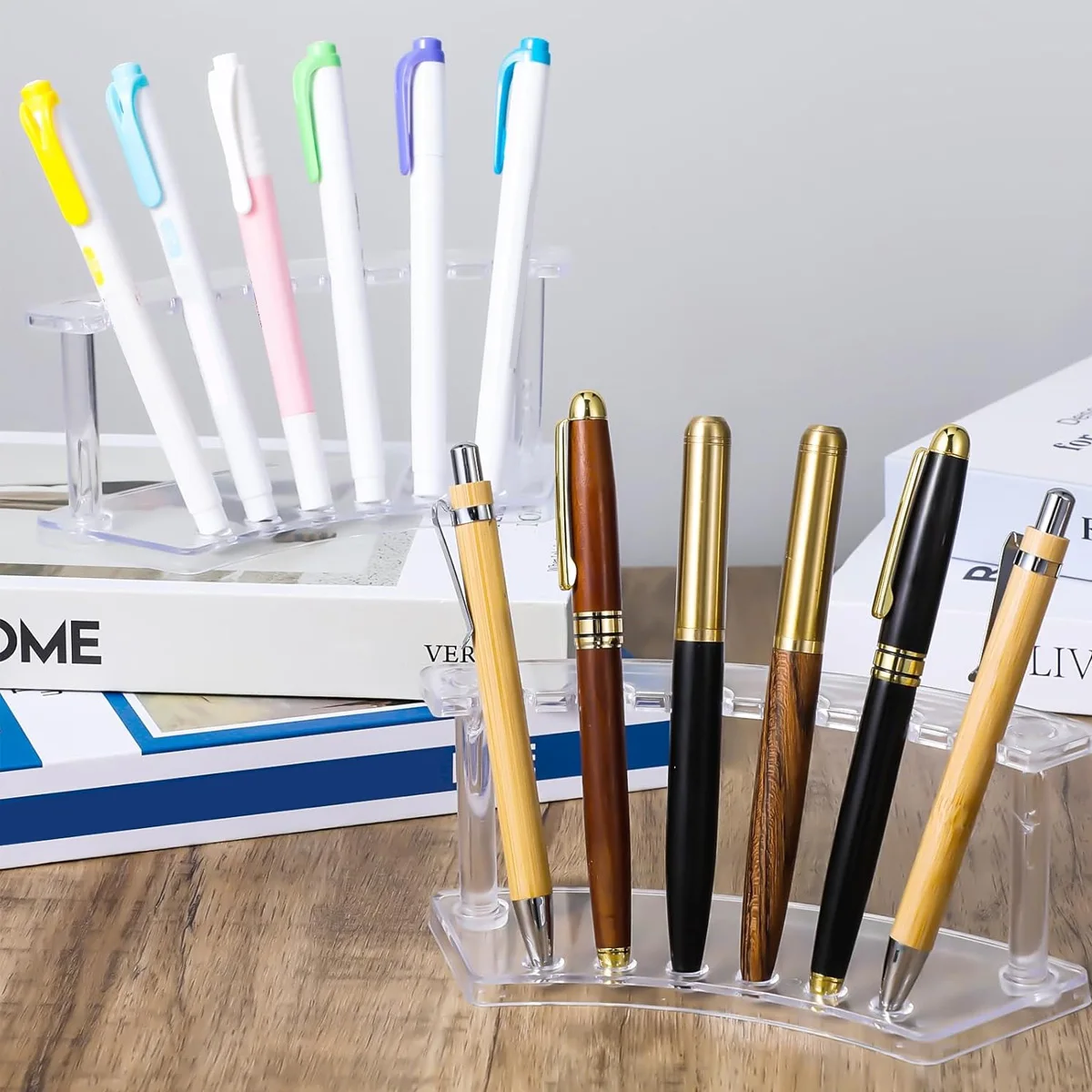 1pc,Vertical 6-slot pen holder, transparent plastic display stand, pencil holder, eyebrow pencil holder, makeup brush holder