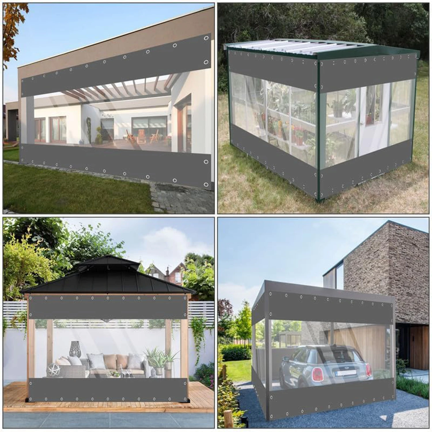 Wasserdichte transparente PVC-Plane mit Ösen, 0,55 mm, wetterfeste Outdoor-Plane, Vorhänge, Regenschutz für Pergola, Veranda, Pavillons – Detail 6