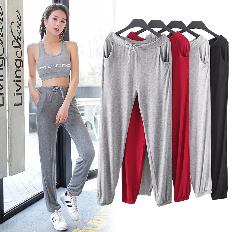 Casual Modal Yoga Sports Pants Women's High Waist Harlan Thin Style Fitness Leisure Long Trousers Spring Summer plus Size